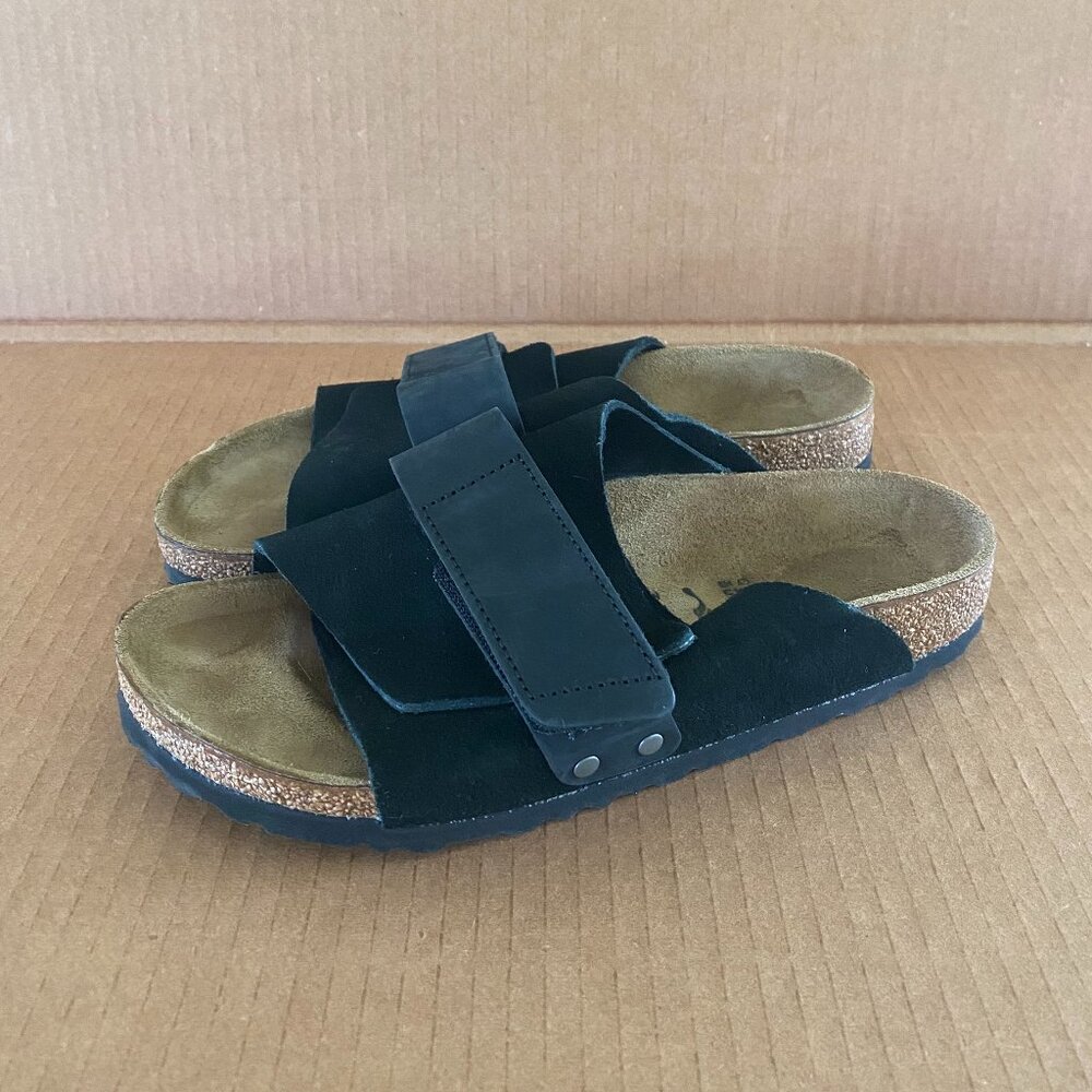 Birkenstock Kyoto Nubuck-Suede Leather Slides Black | EU 38, US Women's 7-7.5